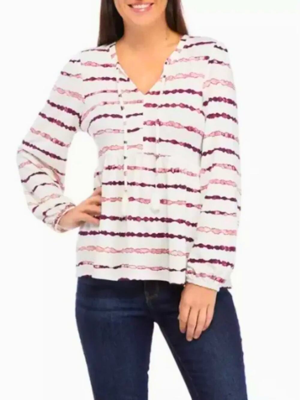 WONDERLY Julianna Striped Peasant Top NWT Size L